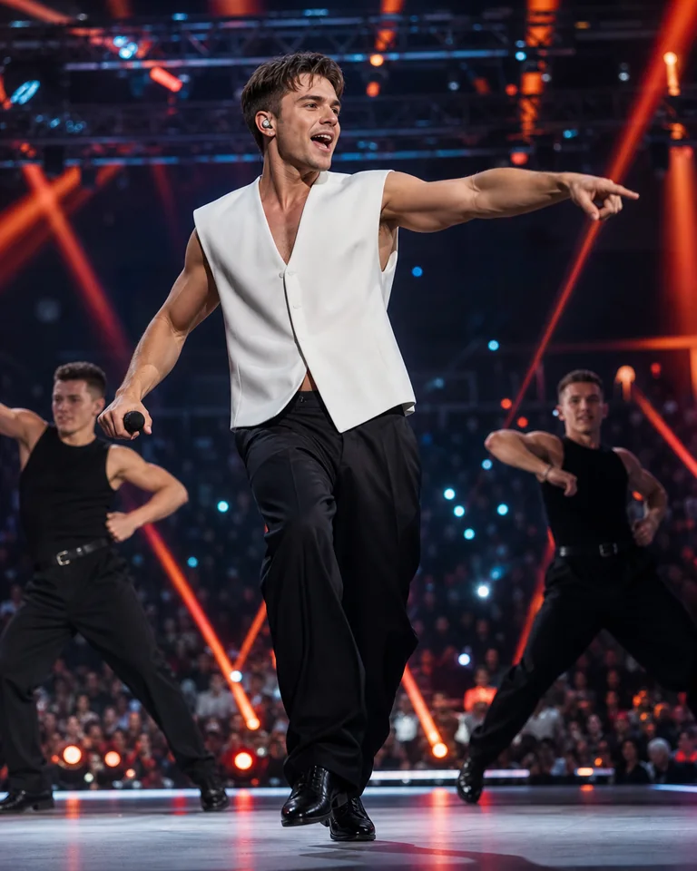 Вымышленный dance-pop артист Рома Ритм выступает на сцене премии